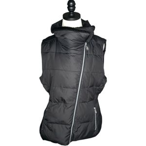 Marc NY Puffer Vest Aysemmetrical Silver Zipper Faux Fur Lapels Mockneck Smocked